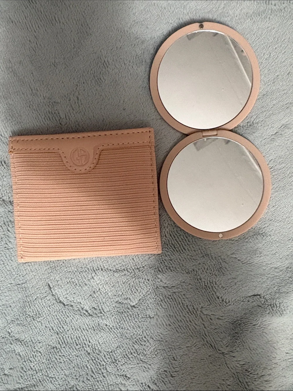 Giorgio Armani pink Compact Case mirror with Silver Logo and case